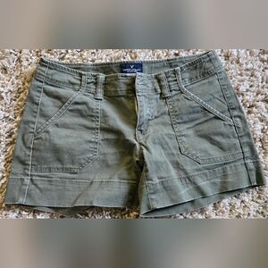 American Eagle Olive Stretch Midi Shorts